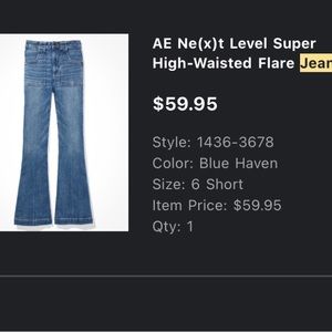 American Eagle Next Level Stretch Super High Waisted Flare Jeans, size 6 SHORT